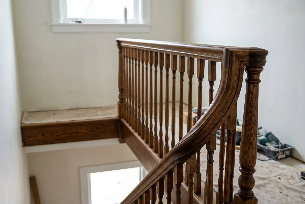 Rampe et garde-corps repris sur un escalier en bois